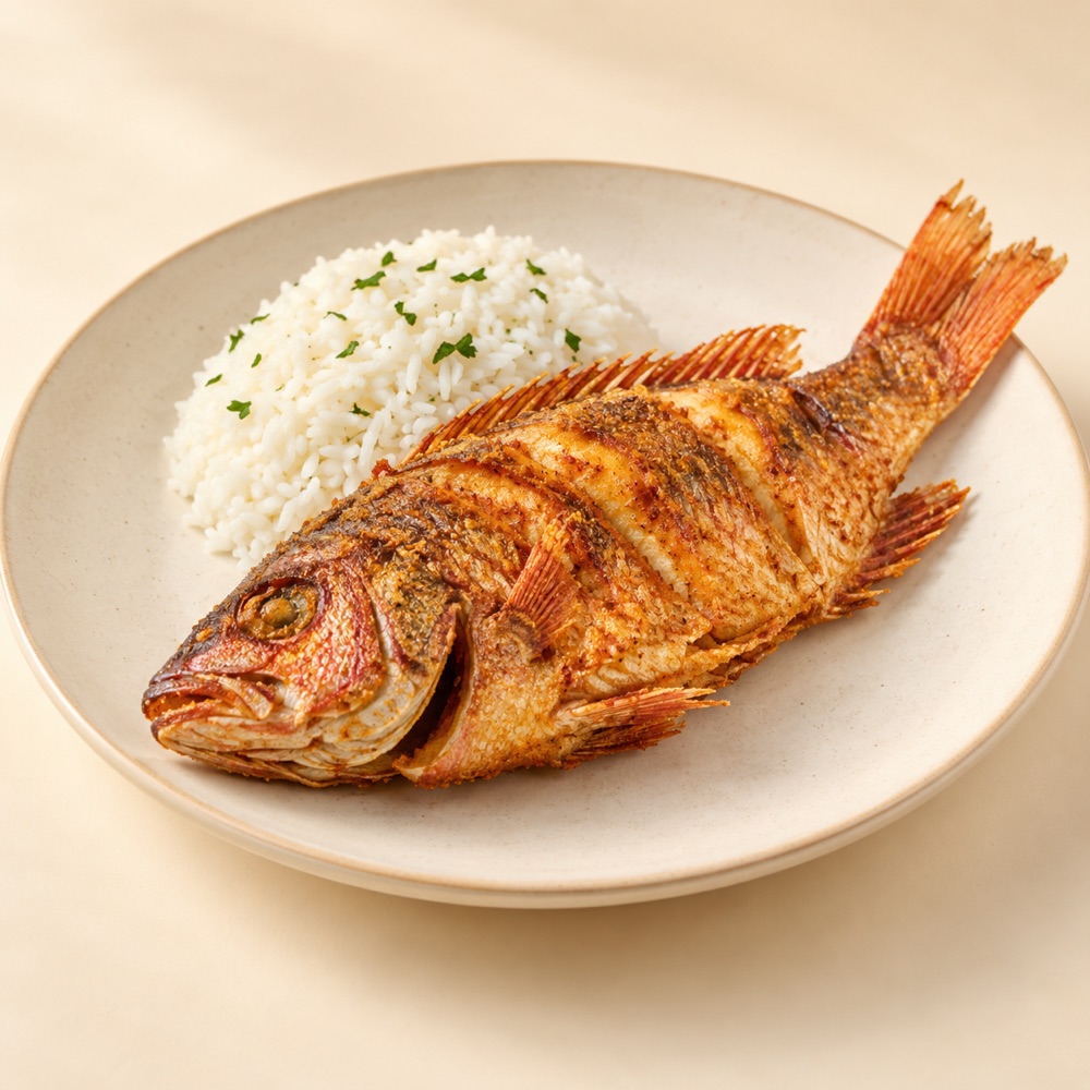 Poisson en sauce ou frit, illustration de présentation